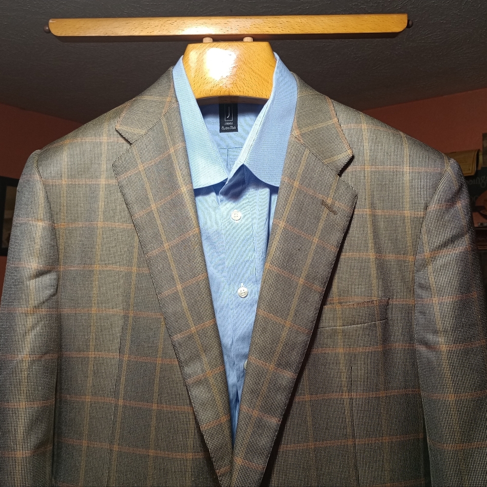 Hickey Freeman Men's WindowPane 2Btn/2Vent Tan Sport Jacket Size 46L "Sold As Is